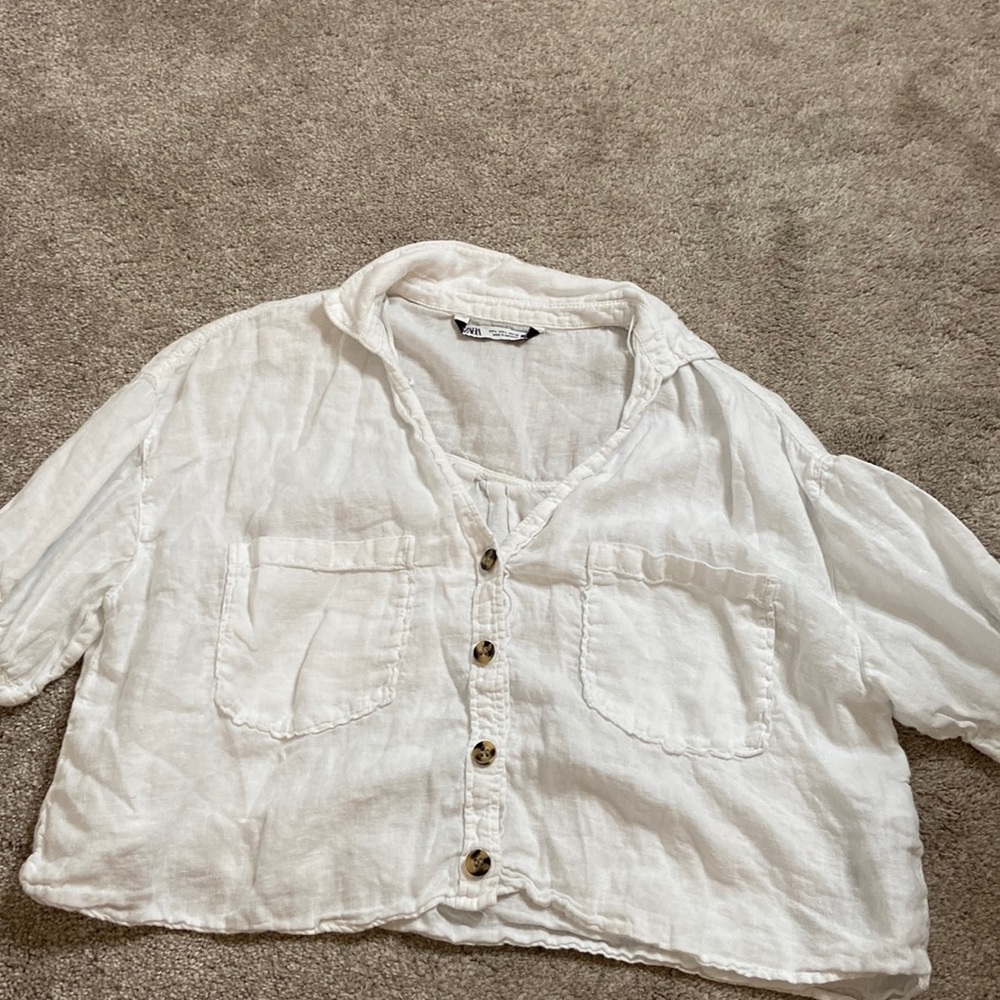 Zara White Crop Top Size L